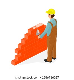 Isometric Bricklayer Builder  - Icon Vector Illustration.