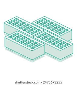 Ladrillos isométricos con agujeros. Ilustración vectorial. Objeto 3D de contorno aislado sobre fondo blanco. Elemento Infographics.