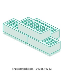 Isometric bricks with holes. Vector illustration. Outline 3D object isolated on white background. Infographics element.