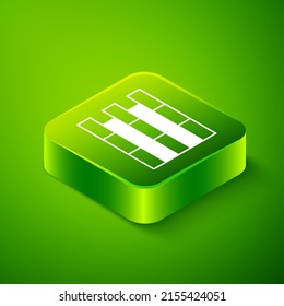 Icono de Ladrillos isométricos aislados en fondo verde. Botón cuadrado verde. Vector