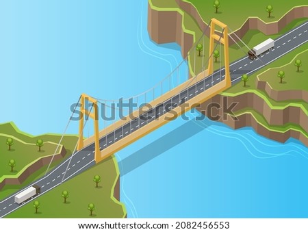 Isometric bridge bridge across the river