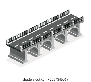 Isometric bridge with arches. Vector illustration. Road icon. Urban infrastructure. Highway bridge. Single object.