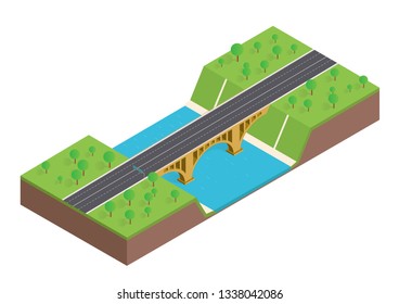 Isometric bridge over the river trees