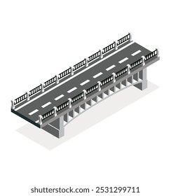 Puente isométrico. Ilustración vectorial. Icono de la carretera. infraestructuras Urbanas. Puente de la autopista.