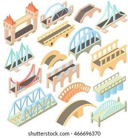 Isometric bridges stadium icons set. 3d isolated illustration of perspective london drawbridge vector signs