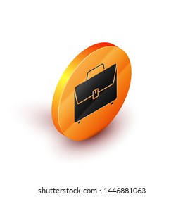Isometric Briefcase icon isolated on white background. Business case sign. Business portfolio. Orange circle button. Vector Illustration