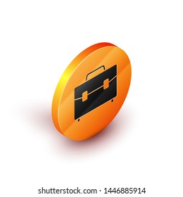 Isometric Briefcase icon isolated on white background. Business case sign. Business portfolio. Orange circle button. Vector Illustration