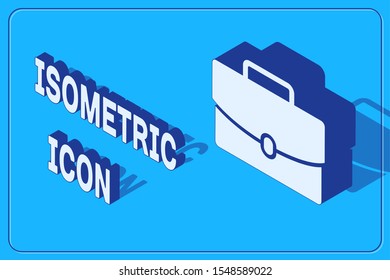 Isometric Briefcase icon isolated on blue background. Business case sign. Business portfolio.  Vector Illustration