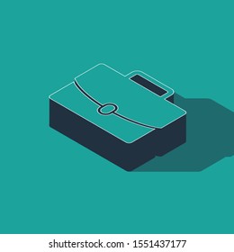 Isometric Briefcase icon isolated on green background. Business case sign. Business portfolio.  Vector Illustration