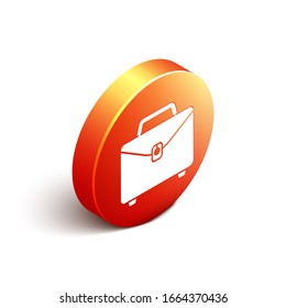 Isometric Briefcase icono aislado en fondo blanco. Signo de caso comercial. Cartera de negocios. Botón de círculo naranja. Ilustración vectorial