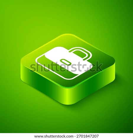 Isometric Briefcase icon isolated on green background. Business case sign. Business portfolio. Green square button. Vector