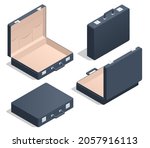 Isometric briefcase icons set on white background. Diplomat, for office, for laptop.