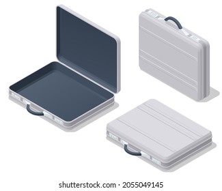 Isometric briefcase icons set on white background. Diplomat, for office, for laptop.