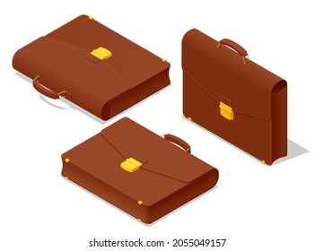 Isometric briefcase icons set on white background. Diplomat, for office, for laptop.