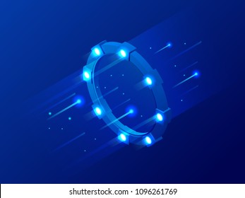 Isometric Bright Border, Magic Portal, Luminous Swirling, Elegant Glowing Circle, Space Tunnel Vector Illustration