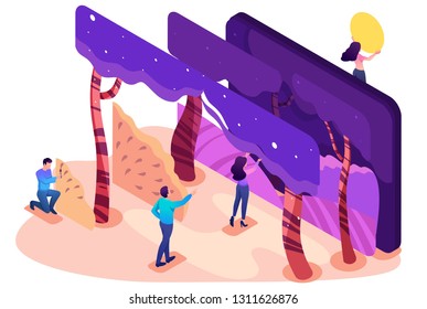 Isometric bright concept of a modern program for creating 3D illustrations. Concept for web design