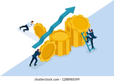 Isometric Bright concept site Business investment in business development, entrepreneurs build savings. Concept for web design
