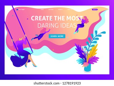 Isometric Bright concept site for create and implement the most daring ideas in drawing. Website Template Landing page