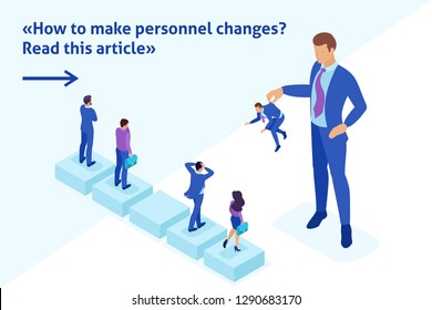 Isometric Bright Template banner article personnel change, the big boss keeps the employee the rest are afraid