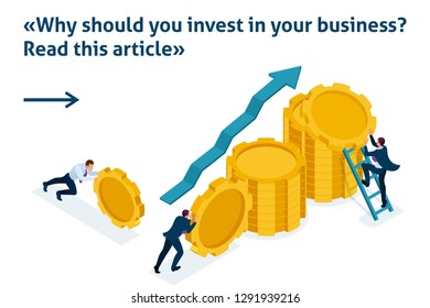 Isometric Bright Template banner article Business investment in business development, entrepreneurs build savings.