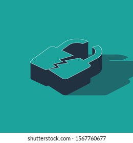 Isometric Broken or cracked lock icon isolated on green background. Unlock sign.  Vector Illustration