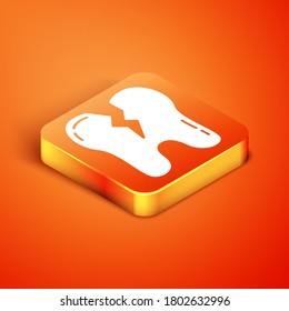Isometric Broken tooth icon isolated on orange background. Dental problem icon. Dental care symbol. Vector.
