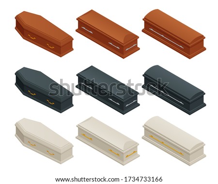Isometric broun, black and white closed classical expensive coffin isolated on white. Coffin Halloween Vampire