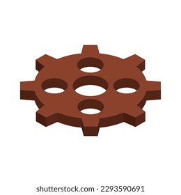 Isometric brown gear element 3d icon on white background vector illustration