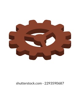 Isometric brown machine gear icon vector illustration