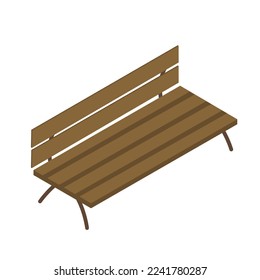 Isometric brown wood bench. On a white background. Isolated vector illustration