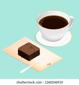 isometric brownie chocolate cake and coffee vector