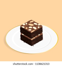 isometric brownie chocolate cake vector