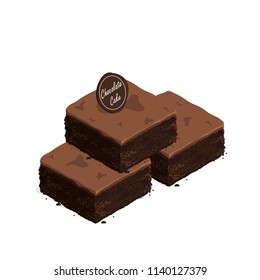 isometric brownie chocolate cake vector