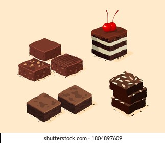 isometric brownie chocolate cake vector