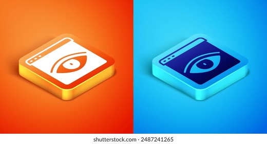 Isometric Browser incognito window icon isolated on orange and blue background.  Vector