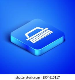 Isometric Brush for cleaning icon isolated on blue background. Blue square button. Vector Illustration