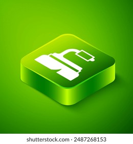 Isometric Brush for cleaning icon isolated on green background. Cleaning service concept. Green square button. Vector