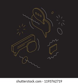 Isometric Bubbles and Messages Illustration on Black Background