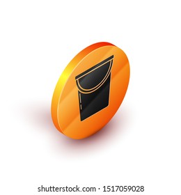 Isometric Bucket icon isolated on white background. Orange circle button. Vector Illustration