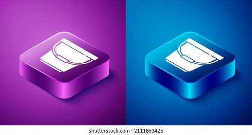 Isometric Bucket icon isolated on blue and purple background. Square button. Vector Illustration