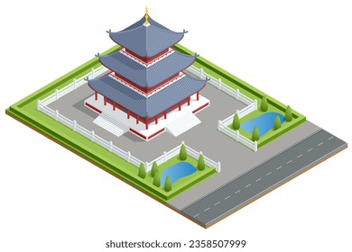 Isometric Buddhist temple or Buddhist monastery is the place of worship for Buddhists, the followers of Buddhism.