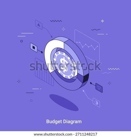Isometric budget diagram. Financial data visualization concept for accounting and business analysis. Thin line 3d vector illustration for investment planning.