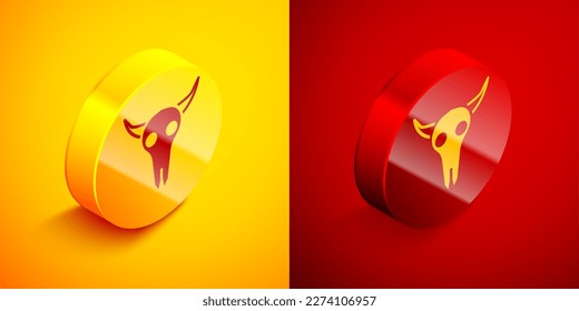 Isometric Buffalo skull icon isolated on orange and red background. Circle button. Vector Illustration