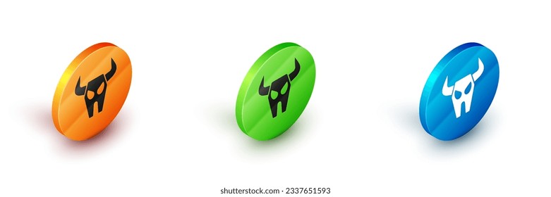 Isometric Buffalo skull icon isolated on white background. Circle button. Vector
