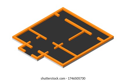 Isometric buiding floor plan simple flat vector icon isolated on white background.