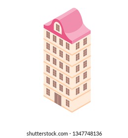 Isometric building in 3d flat style. Vector illustration for city map.