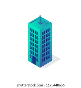 Isometric building 3d icon, city vector illustration template, isolated on white background