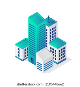 Isometric building 3d icon, city vector illustration template, isolated on white background