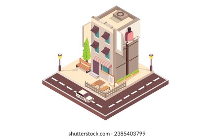 Isometric building bar .on white background.isometric design. 3D design elements for construction of urban and village landscapes.