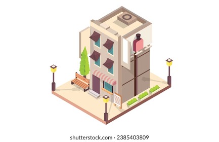 Isometric building bar .on white background.isometric design. 3D design elements for construction of urban and village landscapes.